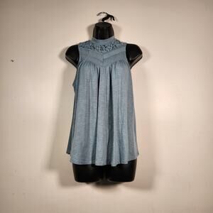 MASSINI by STACY LONDON Tank Top Women S Blue Boho Bohemian Lace Feminine Floral